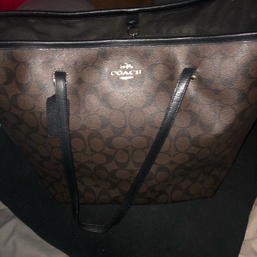 Coach City Zip Tote In Signature Canvas Brown